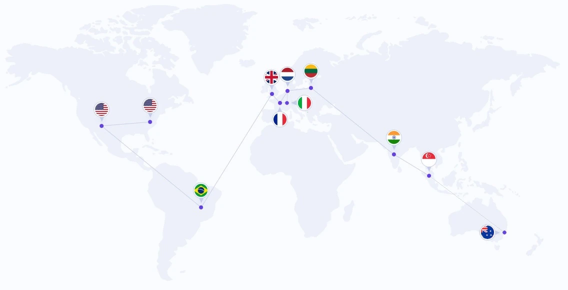 Carte mondiale des centres de données Blowfish dédiés aux communications sécurisées et à la résilience internationale